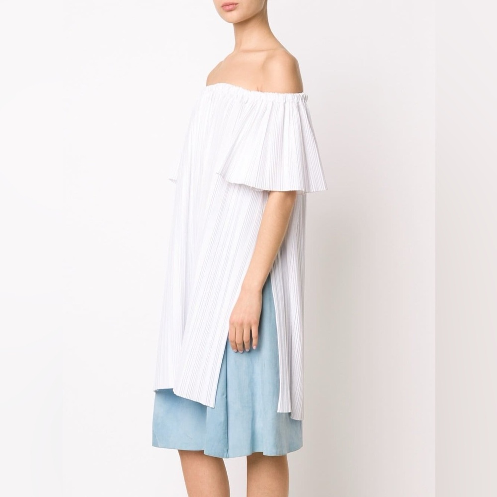 Adam Lippes Off The Runway Pleated Off The Shoulder White Pleated Blouse - Picture 4 of 7